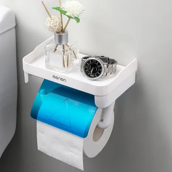 Kendinden Yapışkanlı rulo kağıt havlu tutucu Telefon Raflı Duvara Monte rulo peçete Depolama Dağıtıcı Banyo Tuvalet Organizatör