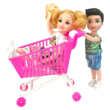 NK 1 Adet Alışveriş Sepeti Pembe Arabası Mini 1:12 Mobilya barbie bebek Aksesuarları Süpermarket El Arabası BabyToys Kelly Bebek