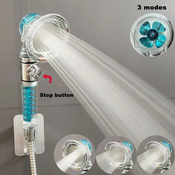 Yeni Pervane Turbo Banyo Duş Başlığı 3 Modları Yüksek Basınçlı Su Tasarrufu Ayarlanabilir Durdurma Düğmesi İle El Duş Başlığı