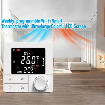 WİFİ elektrikli yerden ısıtma 16A termostat uygulama ve ses kontrolü 2.8 İnç LCD Akıllı Programlanabilir Termostat