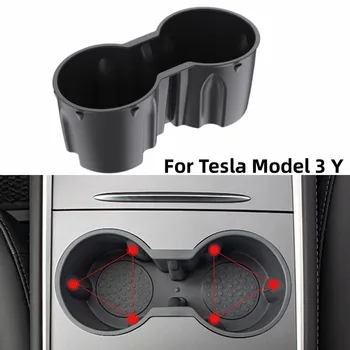 Araba İç Depolama Çift Delikli Su Bardağı Sabitleme Tutucu Yuvarlak Bardak Tutucu Yuvası Kapak Tesla Modeli 3 Y
