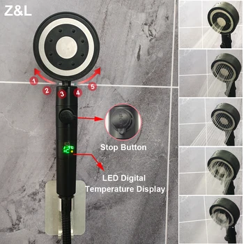 5 Modları Duş Başlığı Yüksek Basınçlı LED Dijital Sıcaklık Göstergesi Banyo Duş Başlığı Su Tasarrufu El Meme Püskürtücü