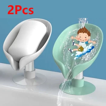 2 Adet Banyo Sabunluk Yaprak Şekli Sabunluk Vantuz Sünger Raf Taşınabilir Sabun Drenaj Kutusu Mutfak Banyo Aksesuarları