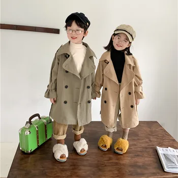 Sonbahar Güz Çocuk Moda Trençkot 2-7 Yıl Erkek ve Kız Büyük Turn-aşağı Yaka Uzun Rüzgarlık Çocuk Giyim Toddler