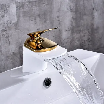Modern Altın ve Beyaz Banyo musluk bataryası lavabo Musluk Sıcak ve Soğuk lavabo musluğu Banyo Tuvalet Güverte Üstü Havza Musluk D-020