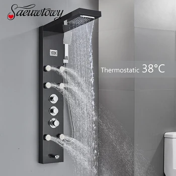 Termostatik Banyo Lüks Yağmur Şelale Başlığı Duş Paneli Ekran Masaj jetleri Şelale Küvet Bacalı duş başlığı seti