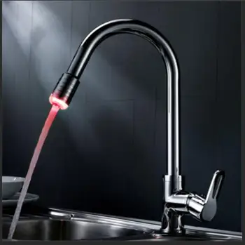 Mutfak Musluk Krom Güverte Sıcak ve Soğuk 360 döndür Banyo lavabo musluğu Şelale LED Mutfak Vinç Mikser Su Dokunun M103070