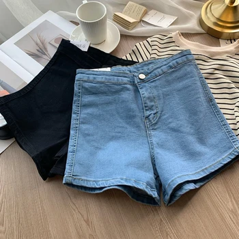 Yüksek Bel Elastik Kot Şort Kadın İlkbahar Yaz Yeni Seksi Mavi Şal Kalça İnce Sıkı Yüksek Elastik Sıcak Pantolon kadın giyim