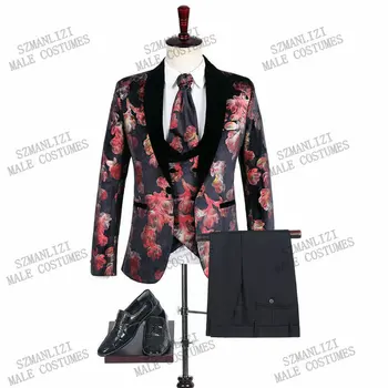 Yeni İtalyan Düğün Erkek Takım Elbise Tasarım 2020 Kadife Jakarlı Sigara Ceket Elbise Slim Fit 3 Parça Erkek Smokin Damat Takım Elbise erkekler İçin