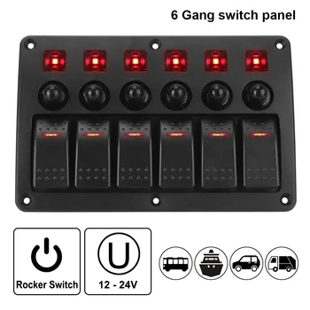 Araba Anahtarı Paneli Sticker ile 6 Gang led ışık Su Geçirmez 12~24V Devre Kontrol İç Parçaları Deniz Rocker Anahtarı Paneli