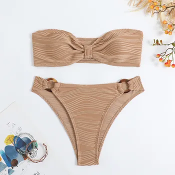 Spoondrıft Straplez Bandeau Bikini Set Mayo Kadın 2023 Orta Bel Plaj Kıyafetleri Tüp Üst Mayo papyon Mayo