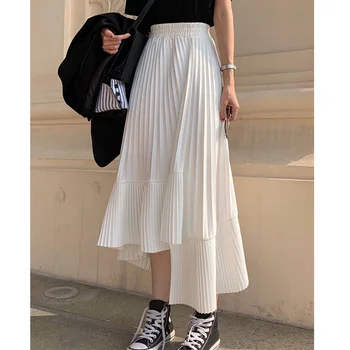 Ilkbahar Yaz Şifon Etekler Moda Kadın Vintage Elastik Yüksek Bel Casual Maxi Katmanlı Etekler A-line Pilili etek Kadın