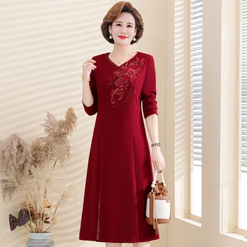 Kırmızı Şenlikli Düğün Cheongsam Elbise Vestidos Zarif Kadın Elbise asil Bahar Sonbahar boncuklu nakış Elbiseler