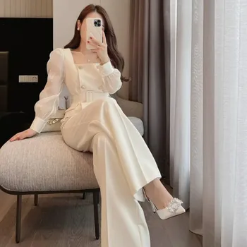 2023 İlkbahar Yaz kadın Beyaz Takım Elbise Kore Ofis Bayan Zarif Çift Düğme İnce Blazer Pantolon Kıyafetler İş Elbisesi Kadın