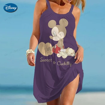 2023 Disney Minnie Mickey Mouse kolsuz jartiyer bohemian elbise sevimli V Yaka Kawaii yaz Seksi Mini Plaj Partisi Sundress