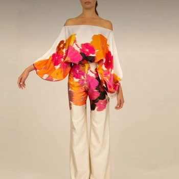 2 Parça Kadın Setleri Varış Bahar Yaz Eşleşen Setleri Çiçek Baskı İki Adet Setleri Üst Pantolon Takım Elbise dış giyim 2023 Yeni
