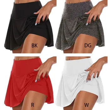 Yeni Kadın Atletik Tenis Golf Spor Pantolon Etek 2-İn-1 Sıkı Koşu Tayt Skorts Düz Renk Aktif Şort S-5XL