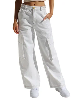 2023 Yeni Vintage Kadınlar Kargo Pantolon Rahat Elastik Geniş Bacak Pantolon Bel Parça Paraşüt Pantolon Y2k Streetwear İlkbahar Yaz Emo