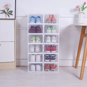 1 ADET Şeffaf Ayakkabı Kutusu Ayakkabı Dolabı Ayakkabı Organizatörler Plastik Kalınlaşmış Katlanabilir Toz Geçirmez Plastik Kutu Ayakkabı Kutusu Depolama