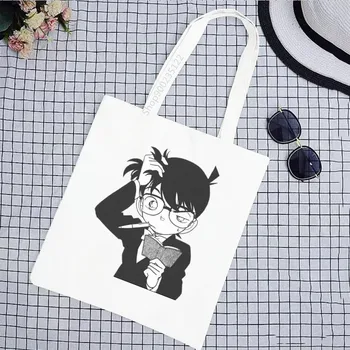 Kadın alışveriş çantası Çift Baskı beyaz Eko Rahat Anime Dedektif conan alışveriş çantaları Bayan Tuval Tote Kadınlar manga Çanta