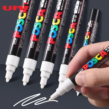 1 adet Uni Posca Beyaz işaretleyici kalem, PC - 1M 3M 5M Akrilik Su Geçirmez Kalıcı İşaretleme Grafiti boya kalemi için Kaya Ahşap Deri Taş