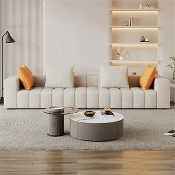 Nordic ışık lüks deri kanepe oturma odası mobilya Modern üst katman dana oturma odası kanepe yaratıcı tasarımcı düz kanepe