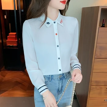 2022 İlkbahar Sonbahar kadın Bluzlar Moda baskı bayan gömlek Uzun Kollu Gömlek gündelik üst giyim Blusas Mujer