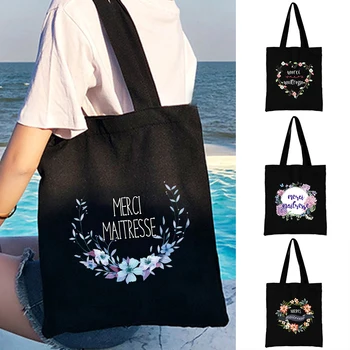 Kız Alışveriş omuz Çantaları Tuval Tote Çanta Kadınlar için Shopper Çanta Organizatör Kullanımlık Eko Depolama Schoolbag Maitresse Baskı