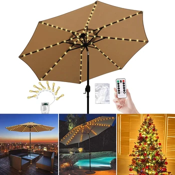 Veranda şemsiye ışıkları, 8 modlu 104 LED dize ışıkları şemsiye ışıkları güneş / pille çalışan dış mekan kutup ışıkları