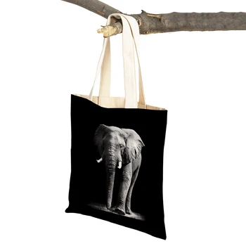 Kaplan Aslan Fil Leopar Zürafa At Hayvan Siyah Kadın Alışveriş Çantaları Kanvas Alışveriş Çantası Kullanımlık Tote Çanta
