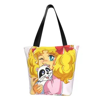 Özel Şeker Şeker Kar Tuval Alışveriş Çantaları Kadınlar Kullanımlık Bakkaliye Manga Sanat Alışveriş Bez çantalar