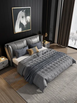 Basit modern İskandinav lüks deri sünger 1.5 m 1.8 m çift kişilik yatak yatak odası depolama high-end mobilya