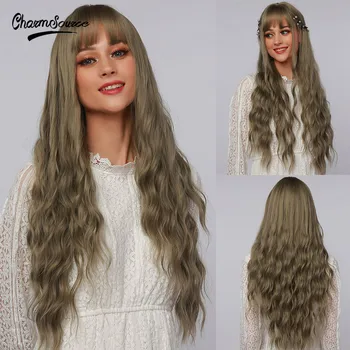 CharmSource Uzun Keten Gri Vücut Dalga Kağıt Oyunu kahküllü peruk sentetik peruk Kadınlar ıçin Cosplay Parti Doğal Saç ısıya Dayanıklı
