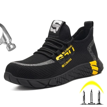 Güvenlik ayakkabıları Erkekler 2021 Yeni Nefes Hafif Spor Ayakkabı Örgü Yıkılmaz Çelik Burunlu Ayakkabı anti-piercing iş çizmeleri Artı Boyutu 37-48