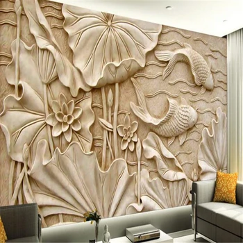 beibehang 3d duvar kağıdı Özel Amerikan tarzı kabartmalı lotus poolLotus duvar kağıdı dekorasyon TV arka plan papel de parede