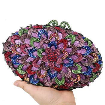 Renkli Lüks el çantası oval Elmas Kristal Akşam Çanta Parti Düğün Çanta Balo Bileklik Zincir Kadın Çanta SC909