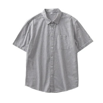 2023 Japon Tarzı Vintage Dikey Şerit Kısa Kollu Gömlek Erkekler Moda Sokak Gevşek Rahat pamuklu üst giyim Yaz İçin A60