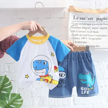 Yaz Erkek Bebek Kız Giysileri Bebek Karikatür Dinozor T Shirt Şort 2 adet / takım Çocuk Moda Giyim Çocuk Rahat Spor Takım Elbise