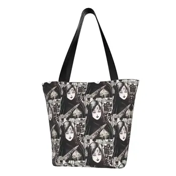 Junji Ito Assassins giyim Aksesuarları Tuval Alışveriş Çantaları Taşınabilir Bakkaliye Anime Manga Korku Harajuku alışveriş çantası Çanta