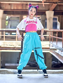 2022 Kız Elbise Moda Kırpma Üstleri rahat pantolon Çocuklar Hip Hop Kostüm Modern Caz Performansı Giyim Rave Sahne Kıyafet BL8172
